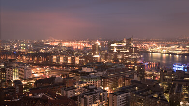 Dennis Wehrmann, Night panorama Hamburger harbour district and Elbphilharmonie - Germany, Europe)
