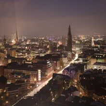 Bird`s-eye view city centre of Hamburg at night - Fineart photography by Dennis Wehrmann