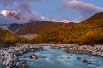 Beautiful photo art by Thomas Kleinert: calm sunset over the mountains.