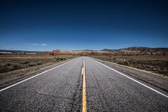 Photo art: country road under a blue sky, relaxing summer atmosphere