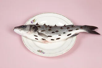 Fotokunst von Loulou von Glup: Quirliger Fisch zwischen stacheligen Pflanzen.