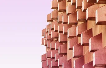 Photo art by Simone Hutsch: geometric city view in soft pastel colors