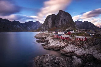 Photo art by Felix Baab: fishing village Hamnoy among mountains and sea in Norway
