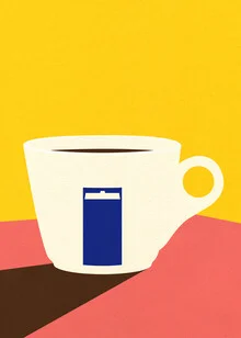 Illustration von Rosi Feist: Tasse mit Espresso auf einem Holztisch