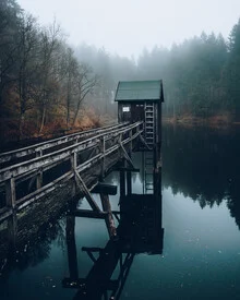 Photo art by Daniel Schumacher: boathouse by the calm lake in Clausthal-Zellerfeld