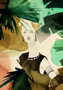 Wall art by Ekaterina Koroleva: woman in the jungle with a summery vibe