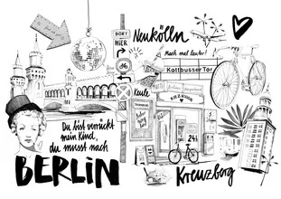 Illustration by Ekaterina Koroleva: vibrant depiction of Berlin filled with details.