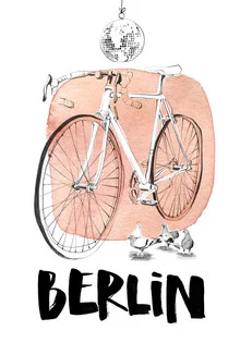 Illustration von Ekaterina Koroleva: Fahrrad unter einer Disco-Kugel in lebhaften Farben.