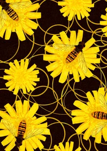 Illustration von Katherine Blower: Wespen auf buntem Blumenmuster
