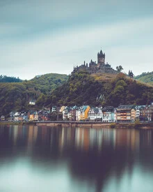Photo art by Franz Sussbauer: Cochem castle by the Moselle river under cloudy skies