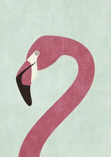 Illustration eines Flamingos in sanften Farben, minimalistischer Stil, fröhliche Stimmung.