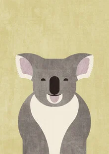 Illustration of a koala by Daniel Coulmann, sitting in a tree, friendly and calm.