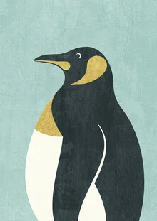 Illustration eines Kaiserpinguins in sanften Farben und minimalistischen Stil.