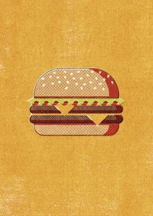 Wandbild mit einem stilisierten Burger in vintage Grafikstil