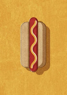 Illustration eines Hot Dogs in einem minimalistischen Stil, entspannende Farbpalette.