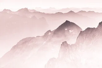Photo art by Sebastian Worm: snow-covered Norwegian mountains under a bright sky