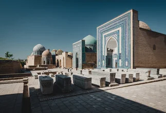 Photo art by Eva Stadler: close-up of the Shah-i-Zinda complex in Samarkand.