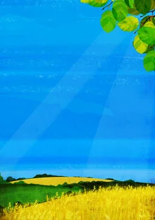 Wall art by Katherine Blower: rural scene with blue sky over a field