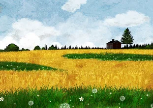 Wall art featuring golden fields under a tranquil sky, inspired by rural serenity.