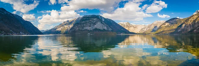 Panoramic view of Lake Hallstatt with clouds over the mountains