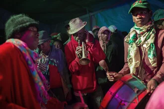 Photo art by Theresa Breuer: Dancing people surrounded by joyful music