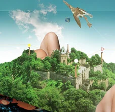 Wall art by Marko Köppe: surreal collage featuring dreamlike landscape elements.