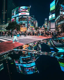 Photo art by Dimitri Luft: reflections at the Shibuya crossing in Tokyo