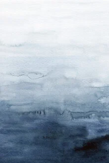 Abstrakte Malerei in Indigo-Tönen mit sanften Wellen und Texturen.