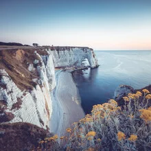 Photo art by Franz Sussbauer: summer evening at the white cliffs of Etretat.