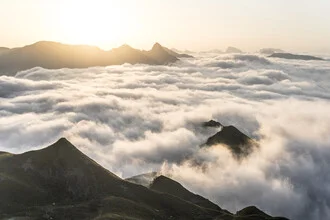Photo art by Lina Jakobi: sea of clouds over gentle hills in soft colors