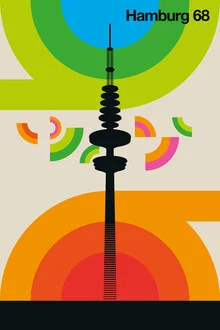Colorful wall art by Bo Lundberg: architecture in Hamburg with retro elements