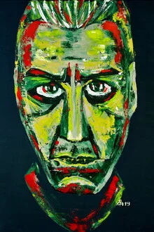 Illustration von Diego Muinegi & Yana Gubinskaya: Till Lindemann mit rotem Hintergrund