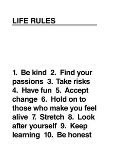 Wall art by Frankie Kerr-Dineen: inspiring quote about life rules