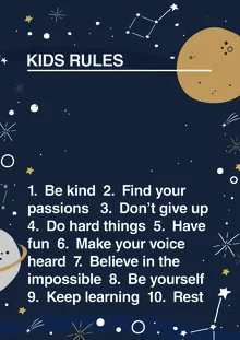 Wall art featuring a friendly message for kids about life and rules.