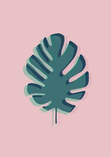 Wandbild mit einem pastellfarbenen Monstera Blatt auf hellem Hintergrund.