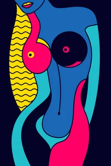 Illustration of a woman with blonde hair in a minimalist, colorful style