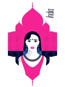 Wall art by Sasha Lend: minimal portrayal of a woman in India