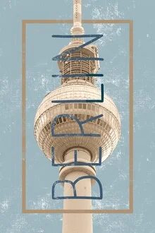 Wandbild von Sasha Lend: Illustration des Berliner Fernsehturms in goldenen Tönen