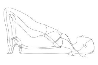 Illustration of a woman in a swimsuit posing calmly on a beach.