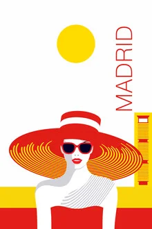 Wall art by Sasha Lend: stylish woman in Madrid wearing sunglasses and a hat