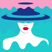 Illustration einer Frau mit Hut, die einen entspannten, stilvollen Eindruck vermittelt.