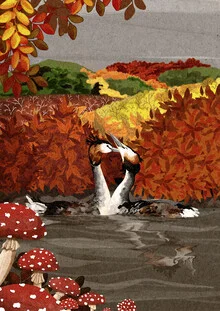 Wall art by Katherine Blower: Grebes in a calm water setting