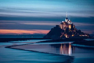 Photo art by Franz Sussbauer: Mont Saint Michel in evening light with calm reflection