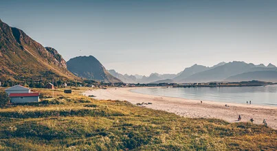 Photo art by Eva Stadler: calm view of the village Ramberg on the Norwegian coast