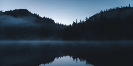 Photo art by Ivan Bandic: calm blue hour at Sackwiesensee in Austria.