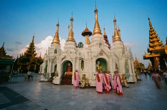 Photo by Jim Delcid: Monks in front of the Shwedagon Pagoda in Yangon, Myanmar.