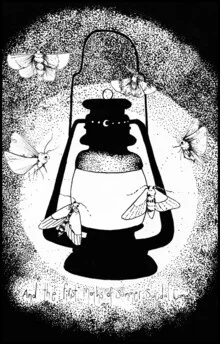 Wandbild von Katherine Blower: Lampe mit Motten und sanftem Licht