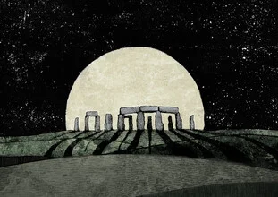 Illustration by Katherine Blower: mysterious moonlit night over Stonehenge.