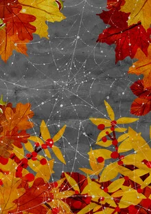 Illustration by Katherine Blower: delicate cobwebs with autumn leaves and berries