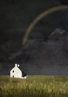 Wall art by Katherine Blower: rainbow over dark sky after a storm